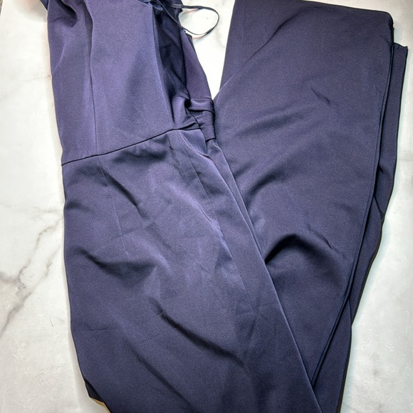 La Femme Surplice Off the Shoulder Column Gown in Navy NWOT - Picture 5 of 5